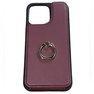 Libra Iphone 14 Pro Max Burgundy Wallet Phone Cover with Ring
